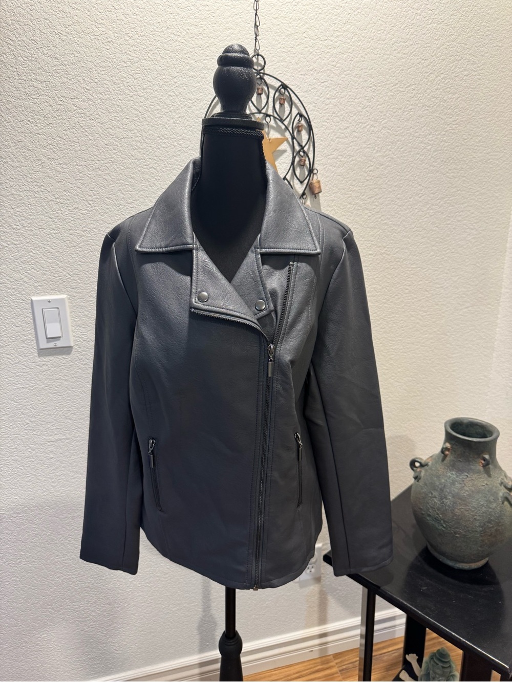 Alfani Grey Faux Leather Moto Jacket Size Medium